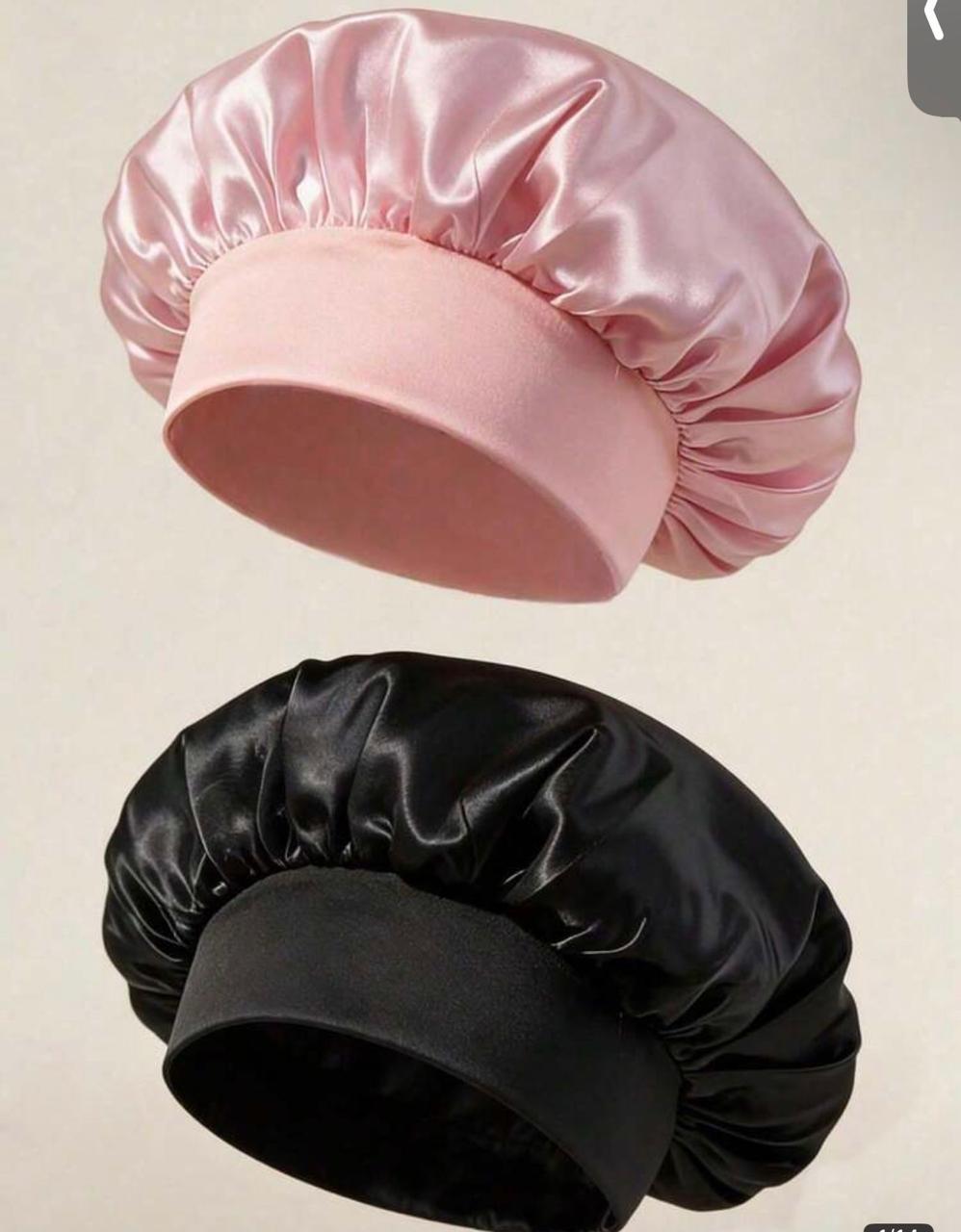 Satin Hair Bonnet, 2-Pack (Pink + Black)